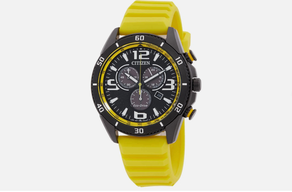 Citizen Eco-Drive Men's Brycen Black Dial Yellow Silicone Band Watch AT2585-08E